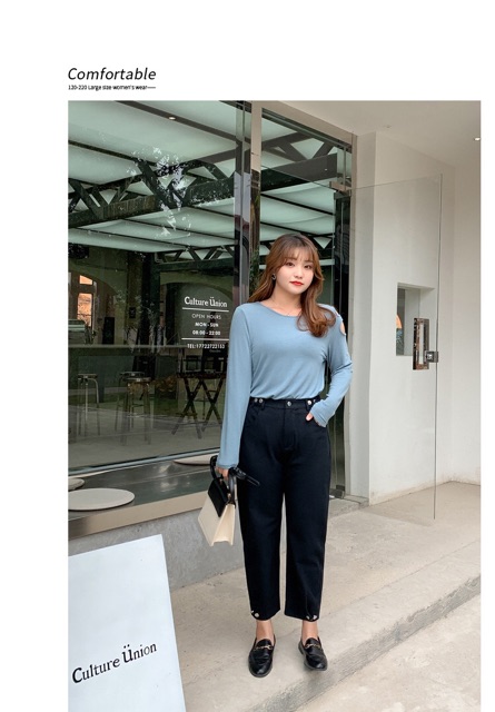 Quần kaki màu đen big size trơn lưng và ống đính nút size 65-100kg