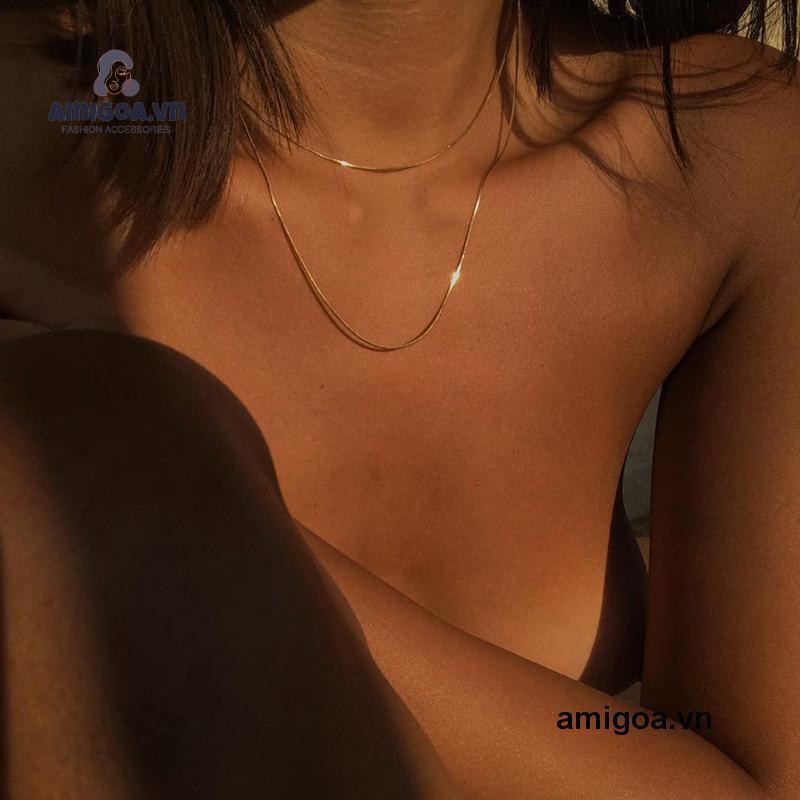 Vòng cổ Sợi Mảnh Hai Lớp Mạ Vàng Thiết Kế Hình Rắn Xinh Xắn Cho Nữ