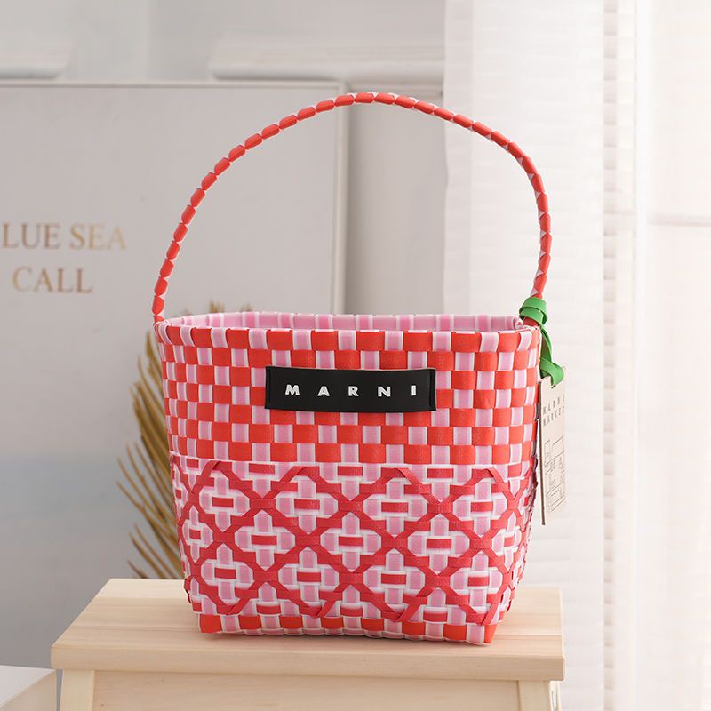 Giỏ Đan Tay Hình Trụ Vuông Nhỏ Phong Cách Mới Đựng Rau Củ Quả Đi Biển / Mua Sắm