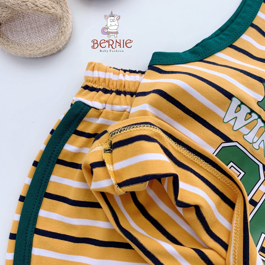 Bộ ba lỗ bé trai hoạ tiết kẻ ngang cá tính, bộ thun không tay thể thao khoẻ khoắn