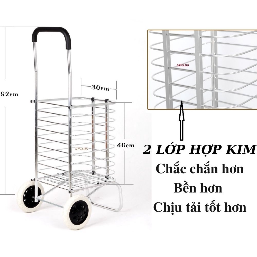 Xe kéo đi chợ có giỏ hàng gấp gọn siêu đẹp 2 Lớp ống Hợp Kim bền hơn khỏe hơn NINADO 601