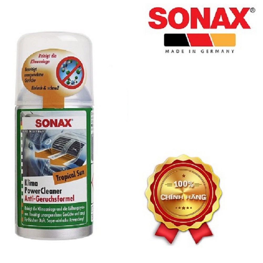 Chai Khử Mùi Làm Sạch Dàn Lạnh Sonax Car A/C cleaner Ocean-fresh 323600 (100ml) Khử mùi diệt khuẩn của hệ thống điều hòa