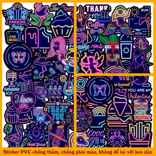 Set 50 Sticker Grattifi ánh sáng đèn neon đẹp rực rỡ dán trang trí điện thoại, laptop, mũ bảo hiểm