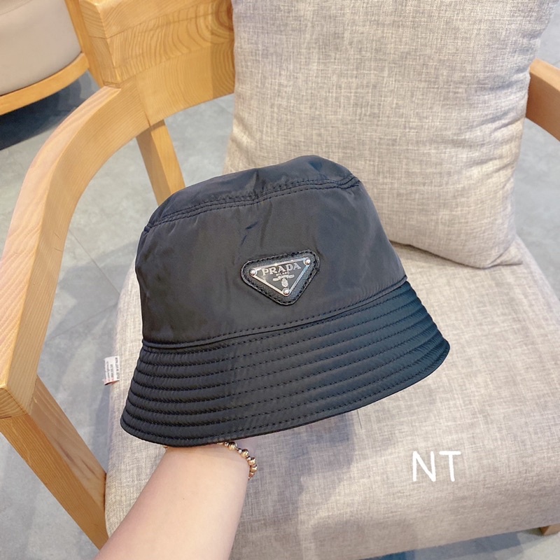 Mũ vành Prada kaki bóng logo