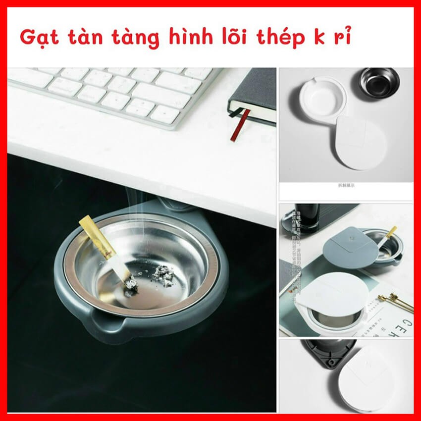 Gạt tàn thuốc lá tàng hình độc lạ dán dưới bàn bằng thép không gỉ xoay 360 độ có nắp đậy