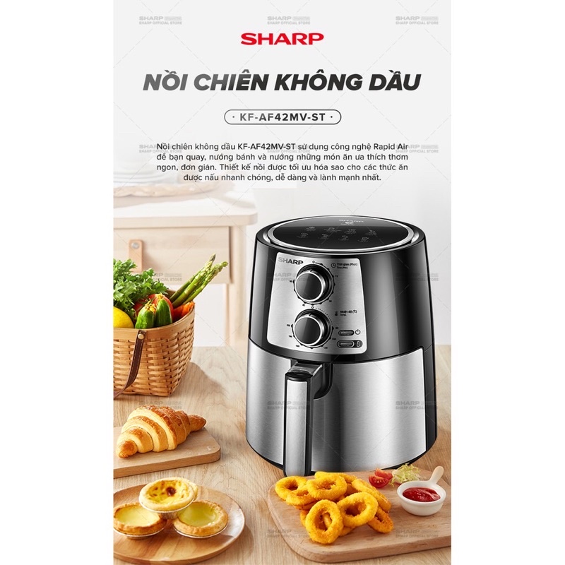 Nồi Chiên Không Dầu Sharp KF-AF42MV-ST [NEW 2021] Chống Dính 4.2L [1250-1450W]