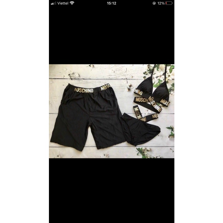 Quần bơi nam màu đen có thể phối cặp với nhiều mẫu bikini nữ EVA SHOP QNLĐ