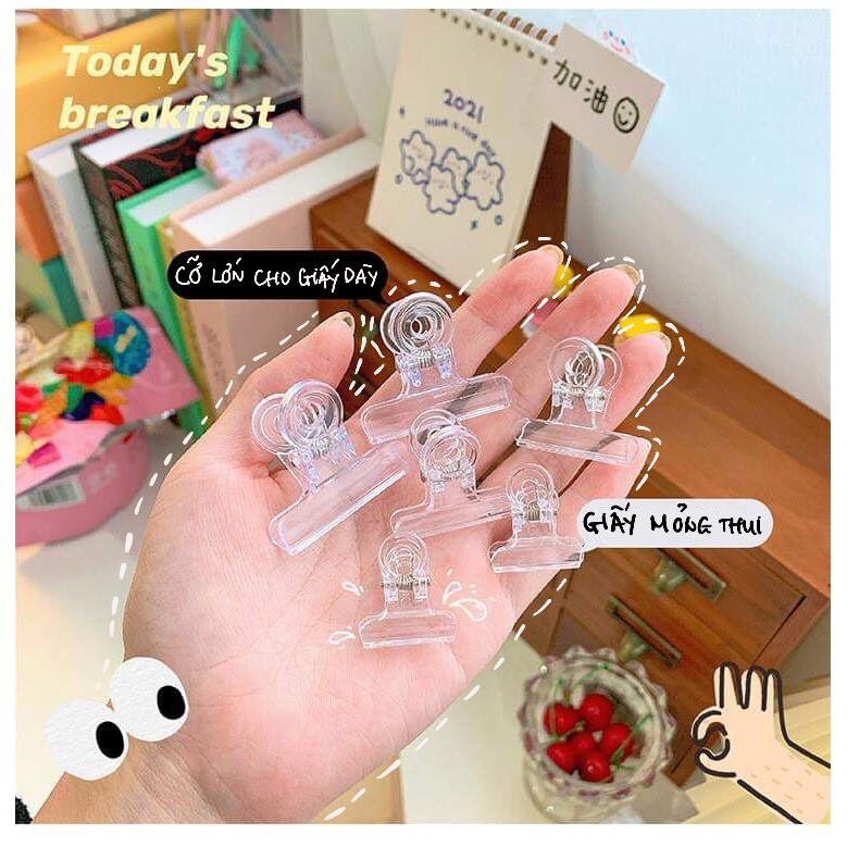 Kẹp giấy trong suốt, dùng để kẹp tài liệu, đánh dấu trang Cá store chất liệu nhựa nhiều kích thước