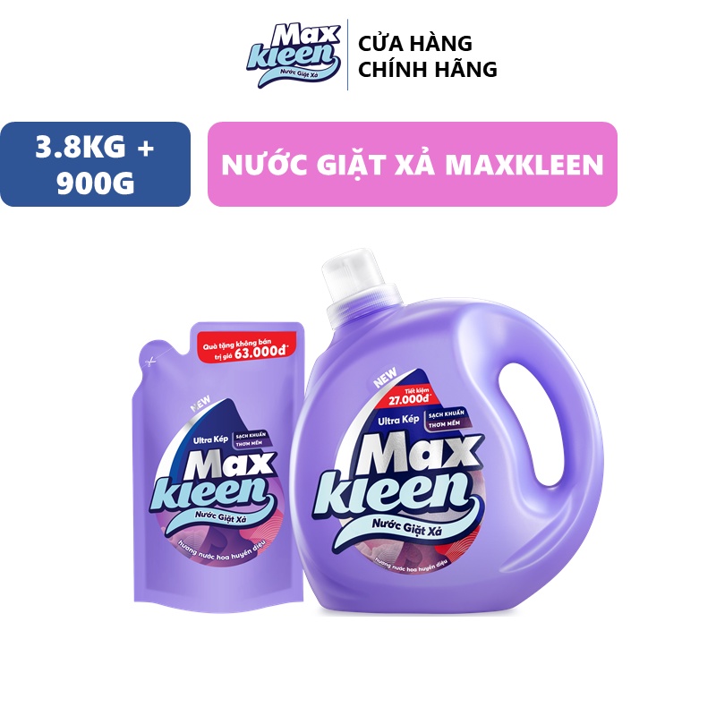 Combo Chai Nước Giặt Xả Maxkleen 3.8kg + Túi Nước Giặt Xả 900g