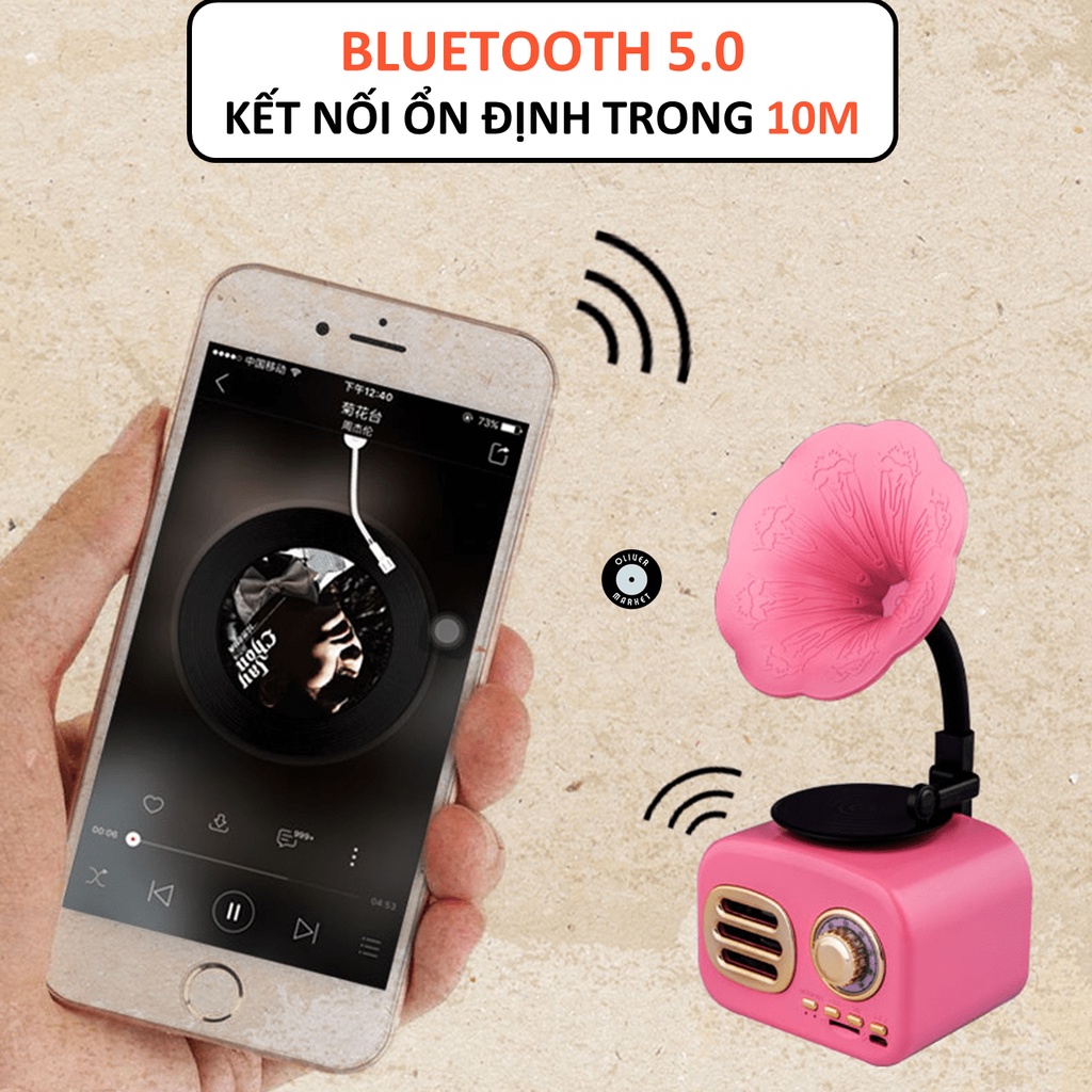 Loa Bluetooth Cổ Điển OLIVER FT05 Loa Kèn Bluetooth Mini Vintage Đồ Decor Bàn Học Trang Trí Phòng Khách Làm Quà Tặng