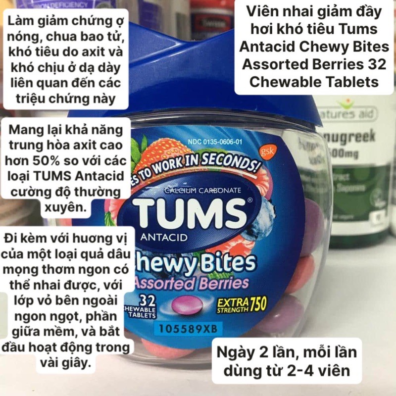 Tums Antacid Chewy Bites Assorted Berries 32 Chewable Tablets