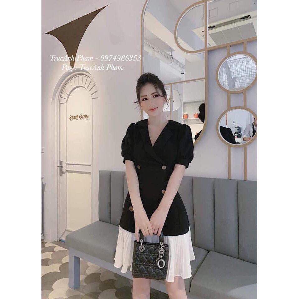 ☘️ Đầm Vest Chất Kaki Thái Phối Voan Freesize 4 Màu Nude, Đen, Hồng, Vàng Kèm Hình Thật ☘️ | BigBuy360 - bigbuy360.vn