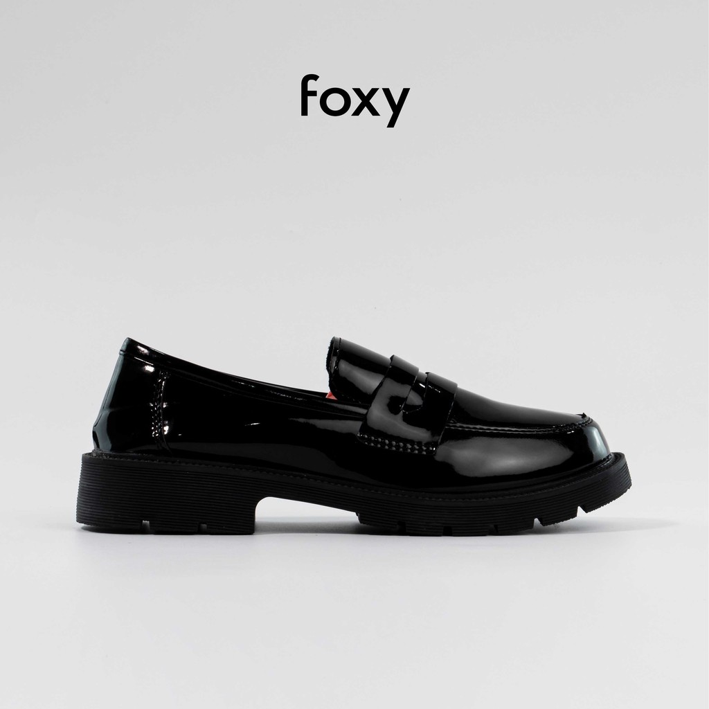 Giày Oxford Nữ FOXY Đen Bóng Chất Liệu Da Tổng Hợp Đế Cao 3cm_FOX019