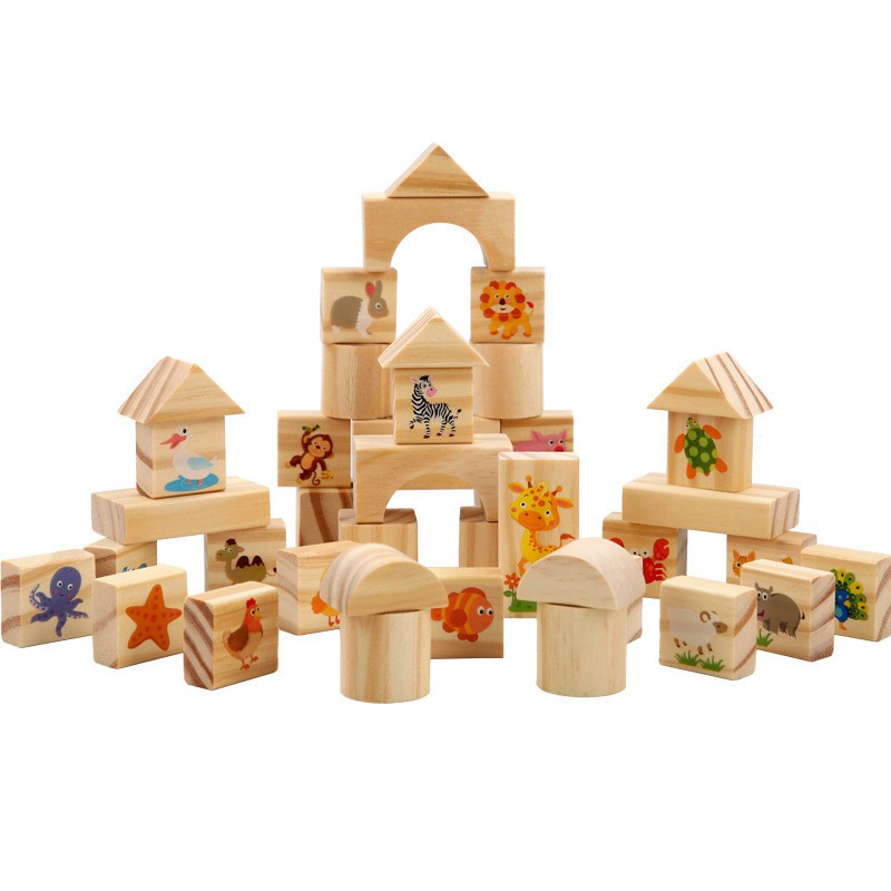Đồ chơi xếp hình, lắp ráp 42 khối gỗ xây dựng phát triển trí tuệ cho bé