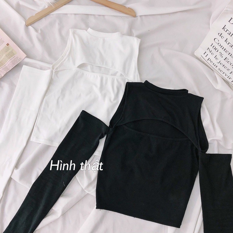 Áo croptop tay dài cut out vai hở ngực siêu sexy mie - 45TV