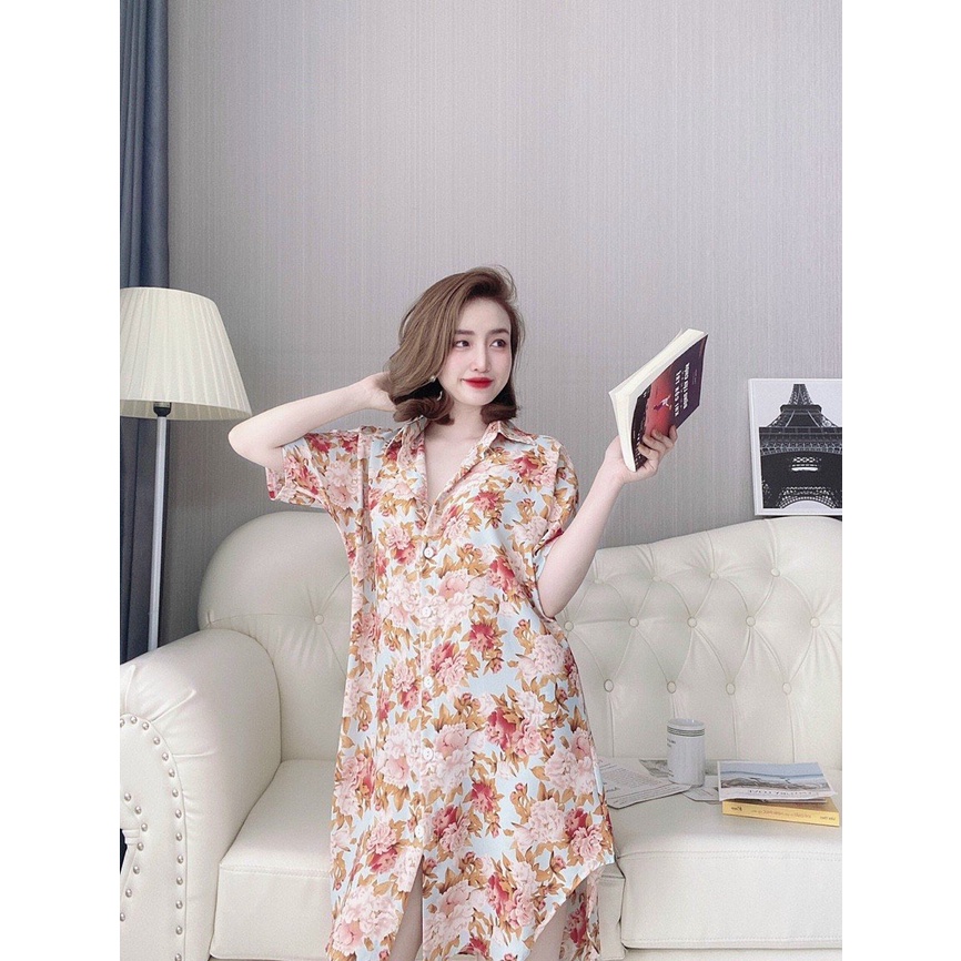 Đầm ngủ sơ mi bigsize váy ngủ lụa mango cao cấp (tặng quần ngủ cùng màu)