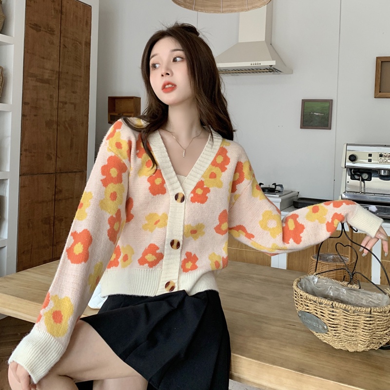 Áo Cardigan Dệt Kim Tay Dài In Hoa Mùa Thu Cho Nữ (Bán Riêng Biệt)