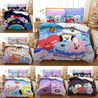 Bộ Chăn Ga Vỏ Gối Mềm Mại In Hình BT21 Dễ Thương Cho Học Sinh