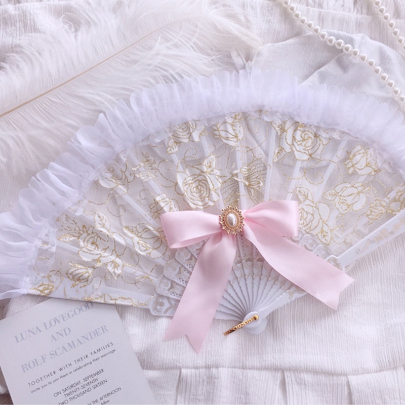 Quạt Ren Gấp Gọn Họa Tiết Hoa Phong Cách Lolita
