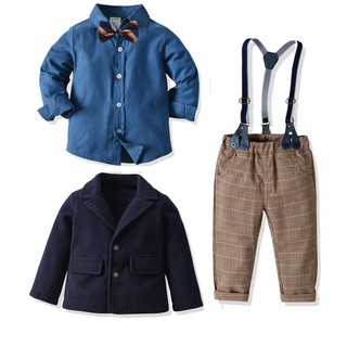 Bộ Đồ Vest 5 Món Áo Khoác + Áo Sơ Mi + Quần Dài + Cà Vạt Nơ Thời Trang Mùa Đông 2020 Cho Bé Trai