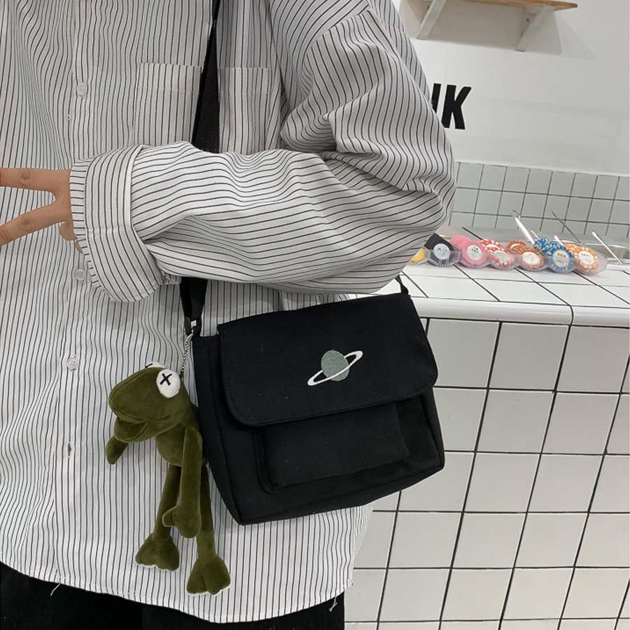 Túi Đeo Chéo Mini Vải Canvas Thêu Hình Hành Tinh Kiểu Dáng Năng Động Cá Tính Phong Cách Hàn Quốc
