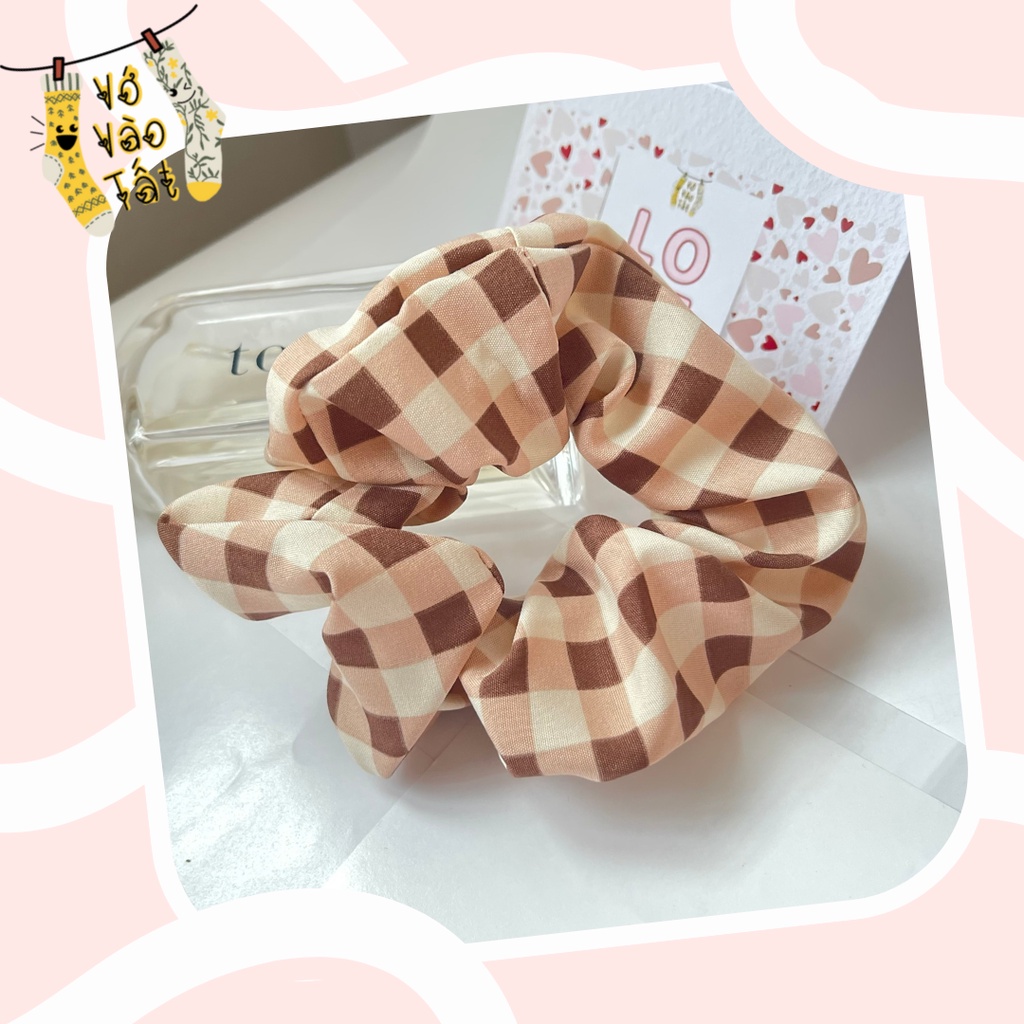 [quà tặng] Đồ buộc tóc scrunchies caro bản to mềm