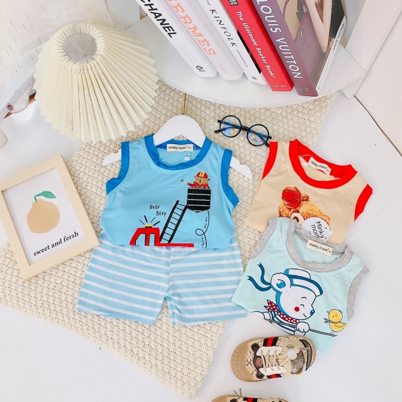 Bộ ba lỗ vải loại 1 Minky Mom cho bé