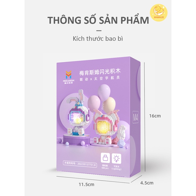 Đồ chơi mô hình lắp ráp Phi Hành Gia Mèo Và Thỏ Có Đèn Led Phát Sáng - Xếp hình 3D Nhà du hành Vũ Trụ