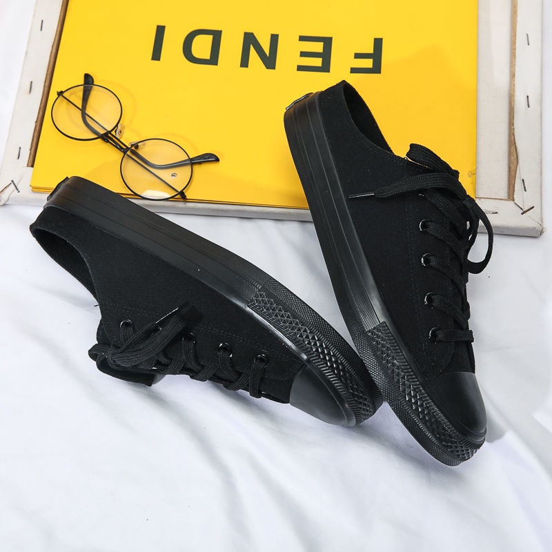 Giày Thể Thao Vải Canvas Màu Đen Không Gót Dễ Phối Đồ Thời Trang Mùa Hè Cho Nam