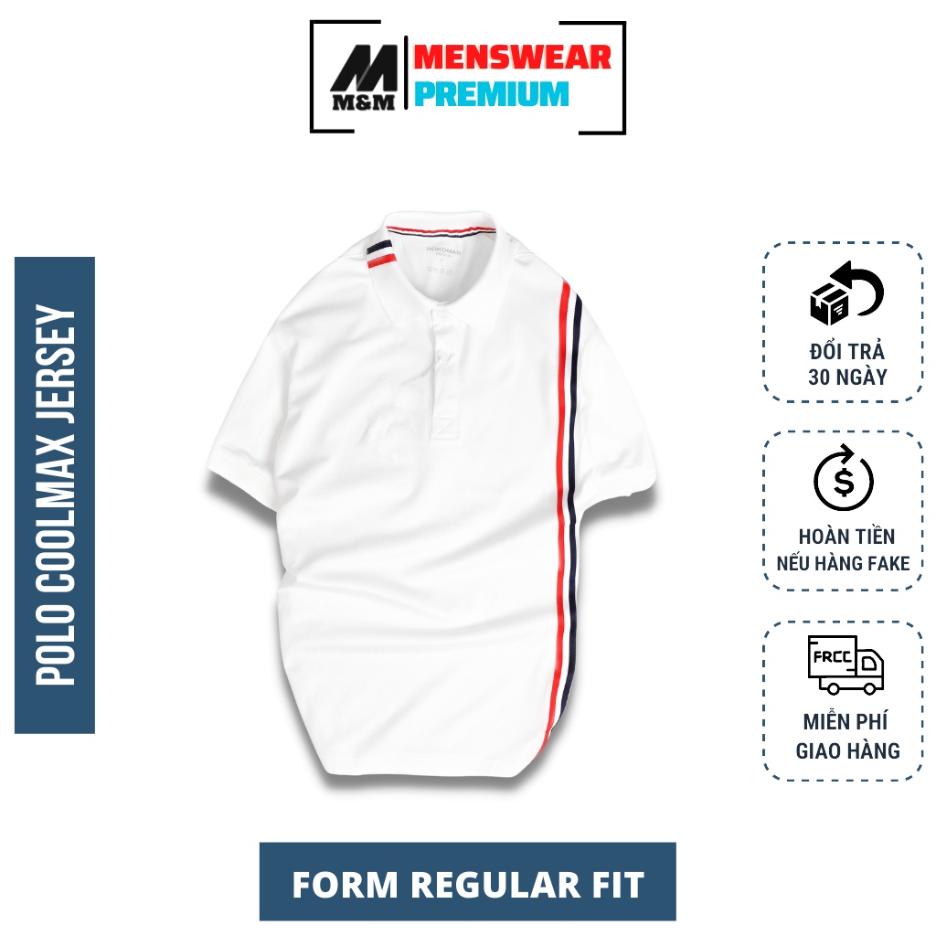 Áo Polo Nam Đẹp M&amp;M, Áo Thun Polo Nam Tay Ngắn Phối Sọc Vải CoolMax Jersey Xuất Xịn Chuẩn Form Dày Dặn HC108