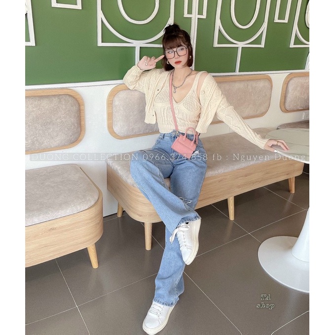 Quần suông jeans nhạt dài 103cm🌹đẹp chuẩn mẫu