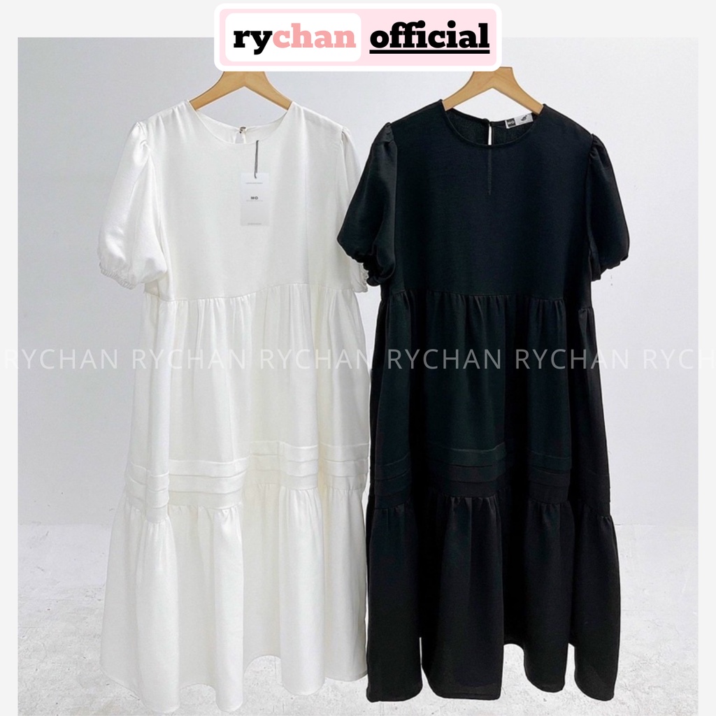 Đầm Nữ Đi Chơi Dáng Suông Cổ Tròn Tay Ngắn Xếp Li Màu Trắng Đen Cực Dễ Thương [ẢNH THẬT CUỐI] - DX9806