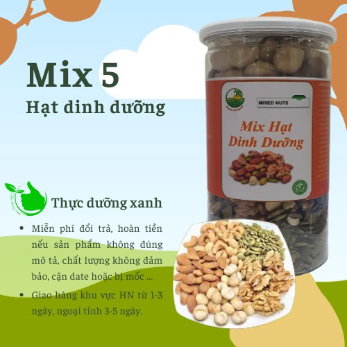 Hạt mix dinh dưỡng cao cấp (Macca, óc chó vàng, hạnh nhân, hạt điều, hạt bí ...) 500Gr - Thực Dưỡng Xanh