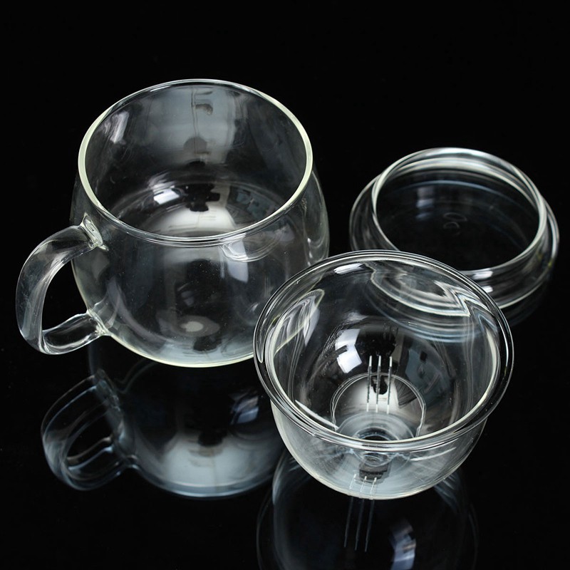 Bộ Ly uống trà bằng nhựa trong suốt cách nhiệt có nắp lọc tiện dụng