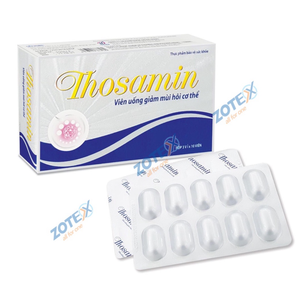 Viên uống khử mùi cơ thể Thosamin giảm hôi nách hôi chân hôi miệng hộp 3 vỉ x 10 viên chính hãng