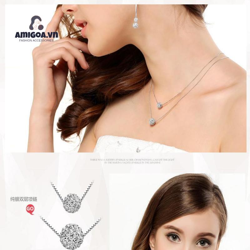 Vòng cổ Hai Lớp Đính Hạt Đơn Giản Cho Nữ