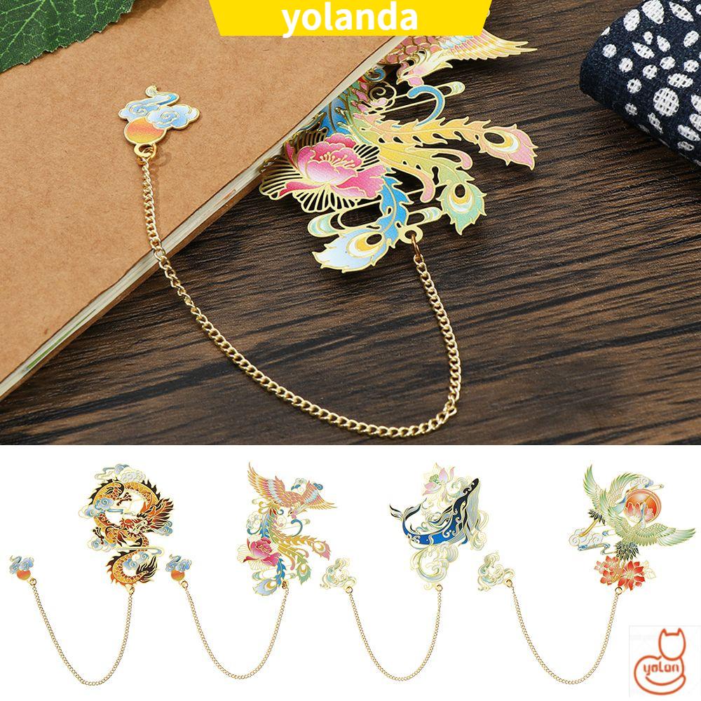 Phụ kiện kẹp sách bằng đồng thau họa tiết vẽ phong cách Trung Hoa cổ điển