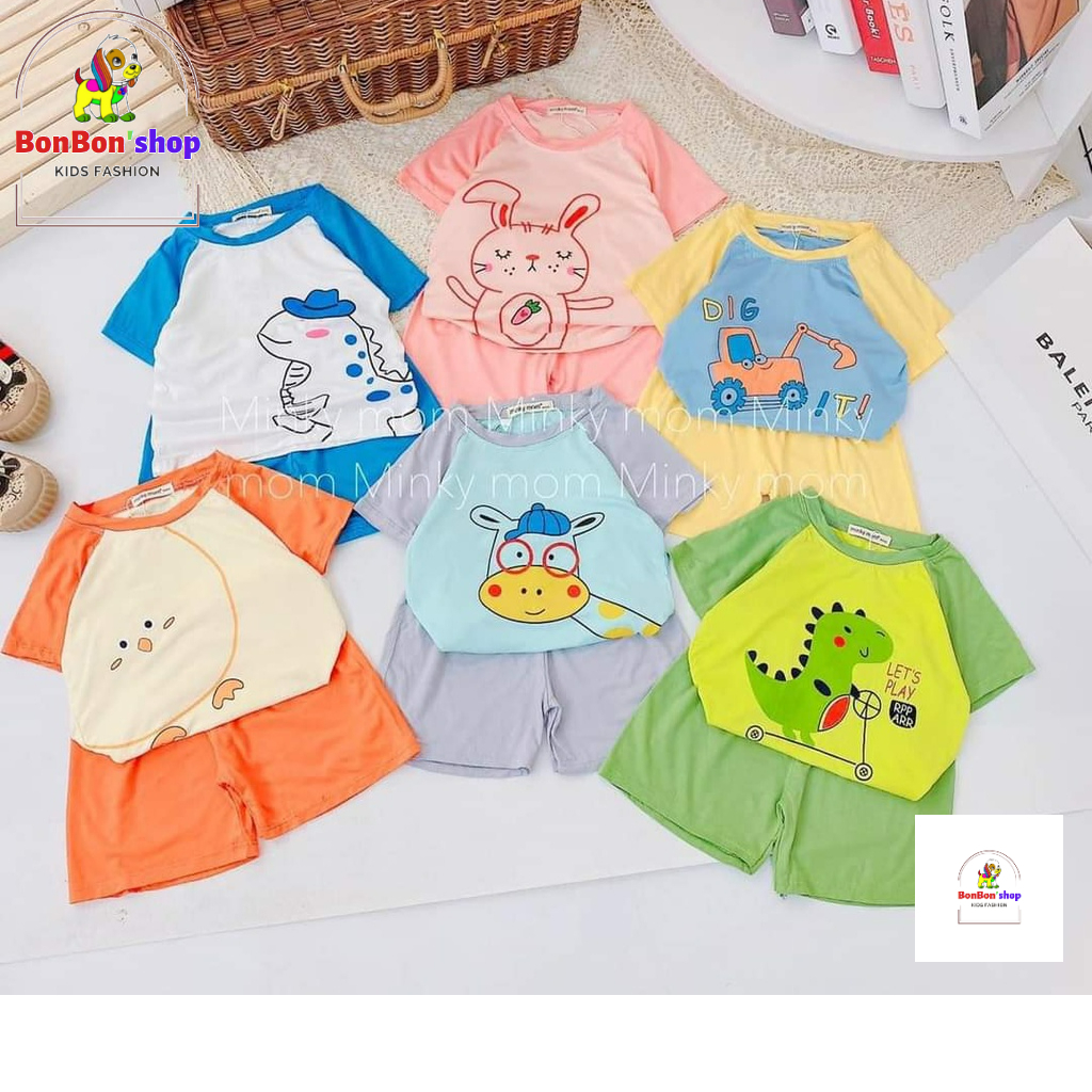Bộ cộc tay thun lạnh cổ chui Minky siêu mềm mát cho bé trai/gái mẫu ngẫu nhiên