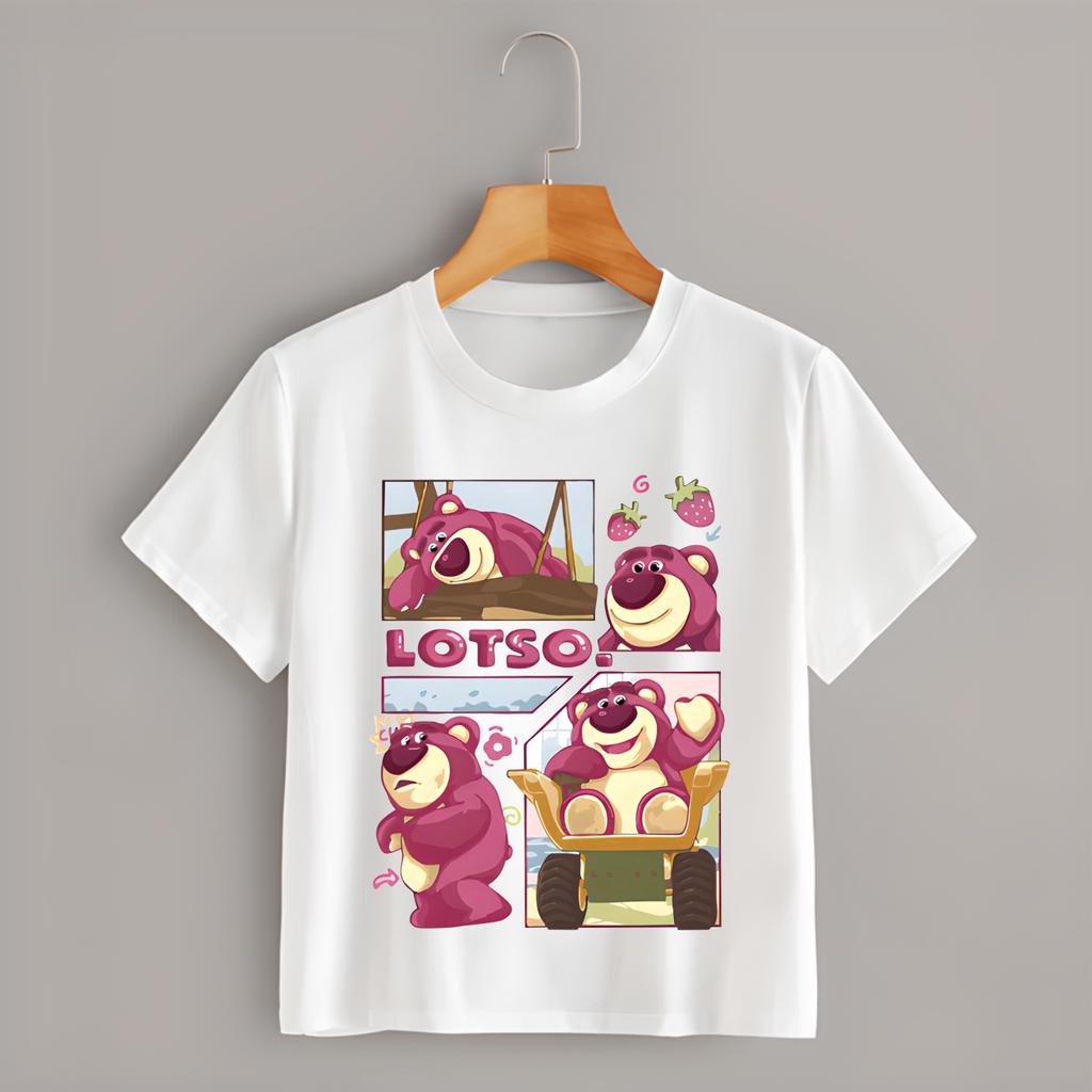 Áo Thun Gấu Dâu Lotso Bear Màu Trắng Đủ Size Cho Bé Trai Bé Gái