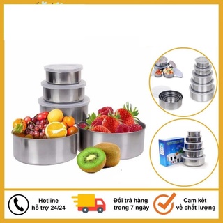 Set 5 bát inox bảo quản thực phẩm có nắp đậy an toàn tiện dụng