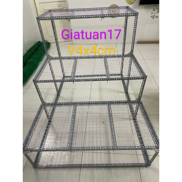 Kệ bậc thang sắt v lỗ 3 bậc V4x4cm (dạng vỉ ô lưới sắt) (cao nhiều kích thước )để cây và hàng hoá
