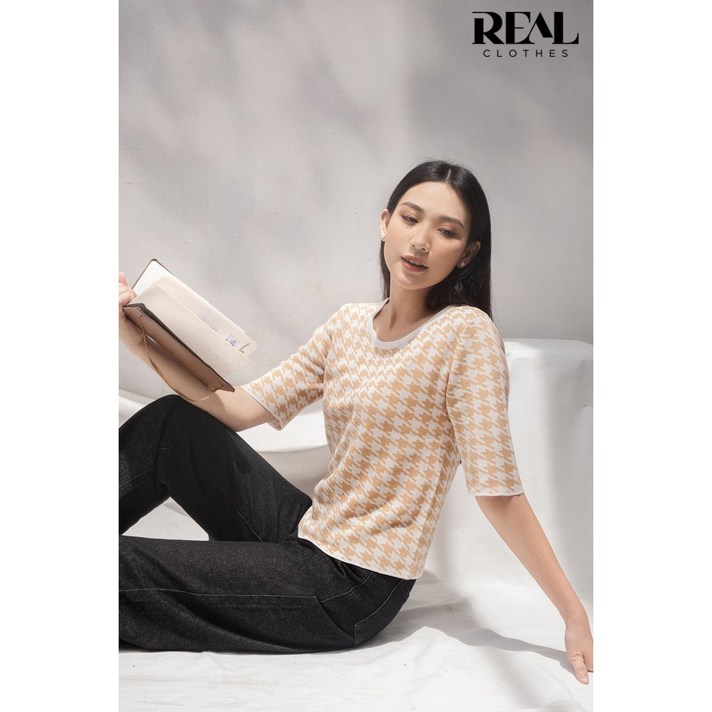 Áo dệt kim zigzag nâu_REAL