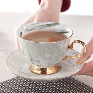 (Có sẵn ) cốc sứ pha trà ,  cà phê viền vàng vân đá cao cấp