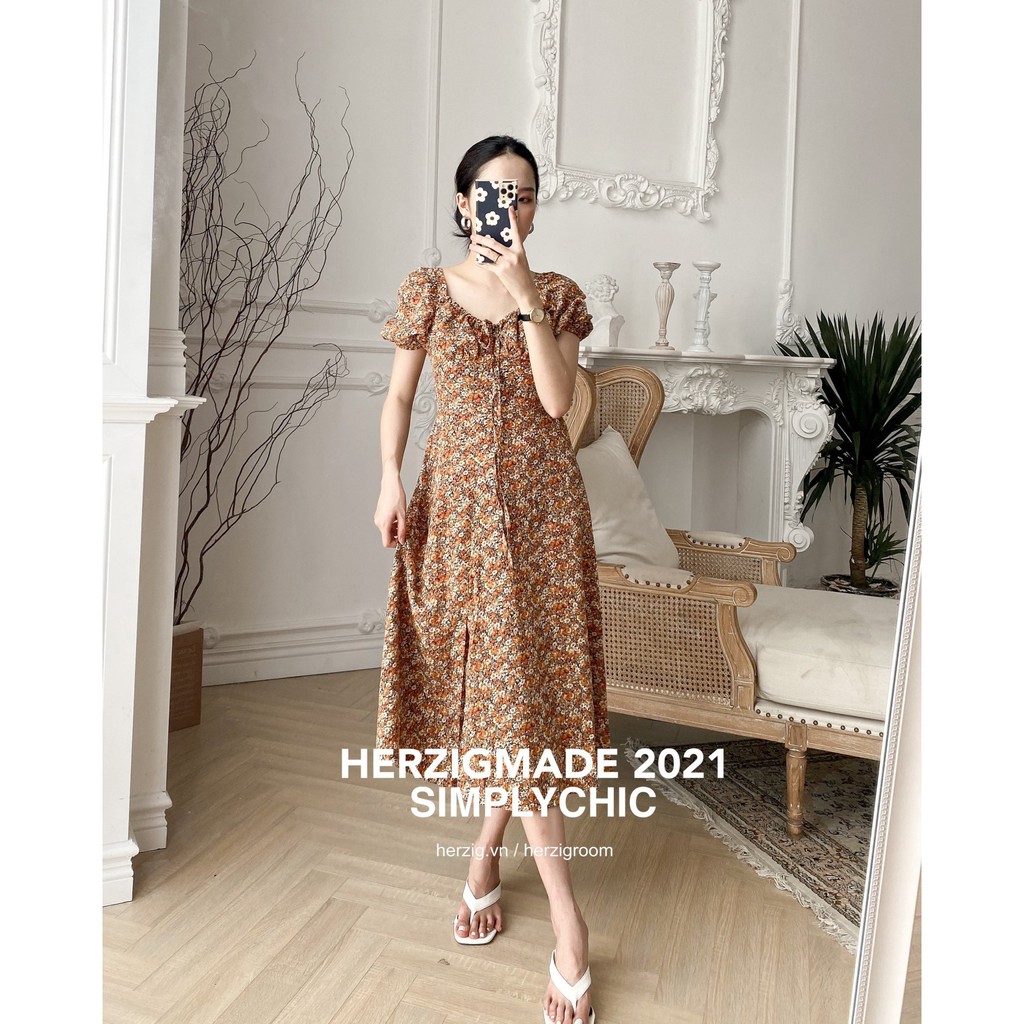 Váy hoa dáng dài HERZIGMADE tay chun mặc 2 kiểu hot hit summier Doris dress - B1802