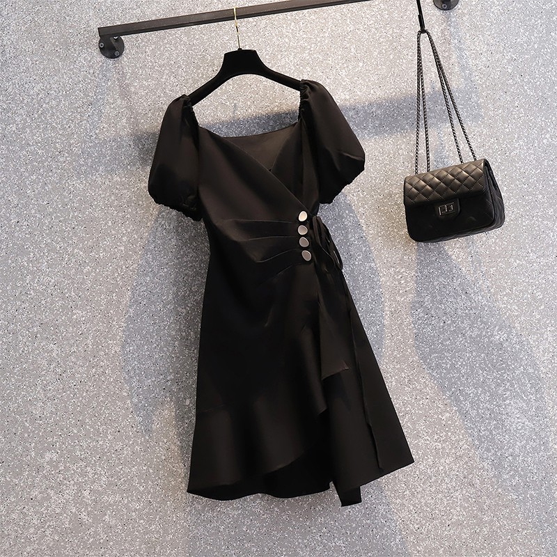 🌸Hàng Order🌸 Váy Bigsize Vắt Eo Đính Cúc Đá Thắt Dây Tay Bồng Sang Chảnh Nữ Tính🌸Hàng Quảng Châu