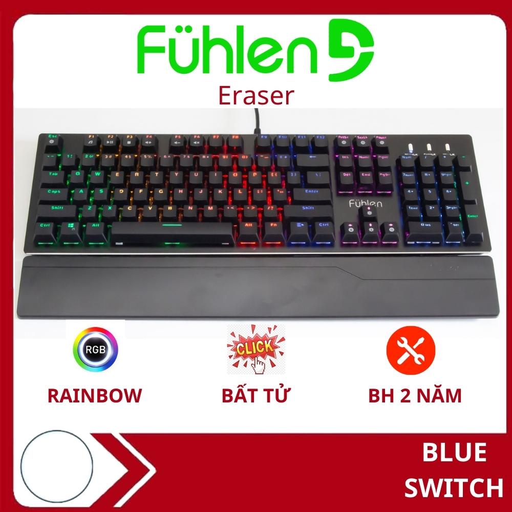 Bàn phím cơ gaming Fuhlen Eraser Led Rainbow/ Kê tay tháo rời- Hàng chính hãng