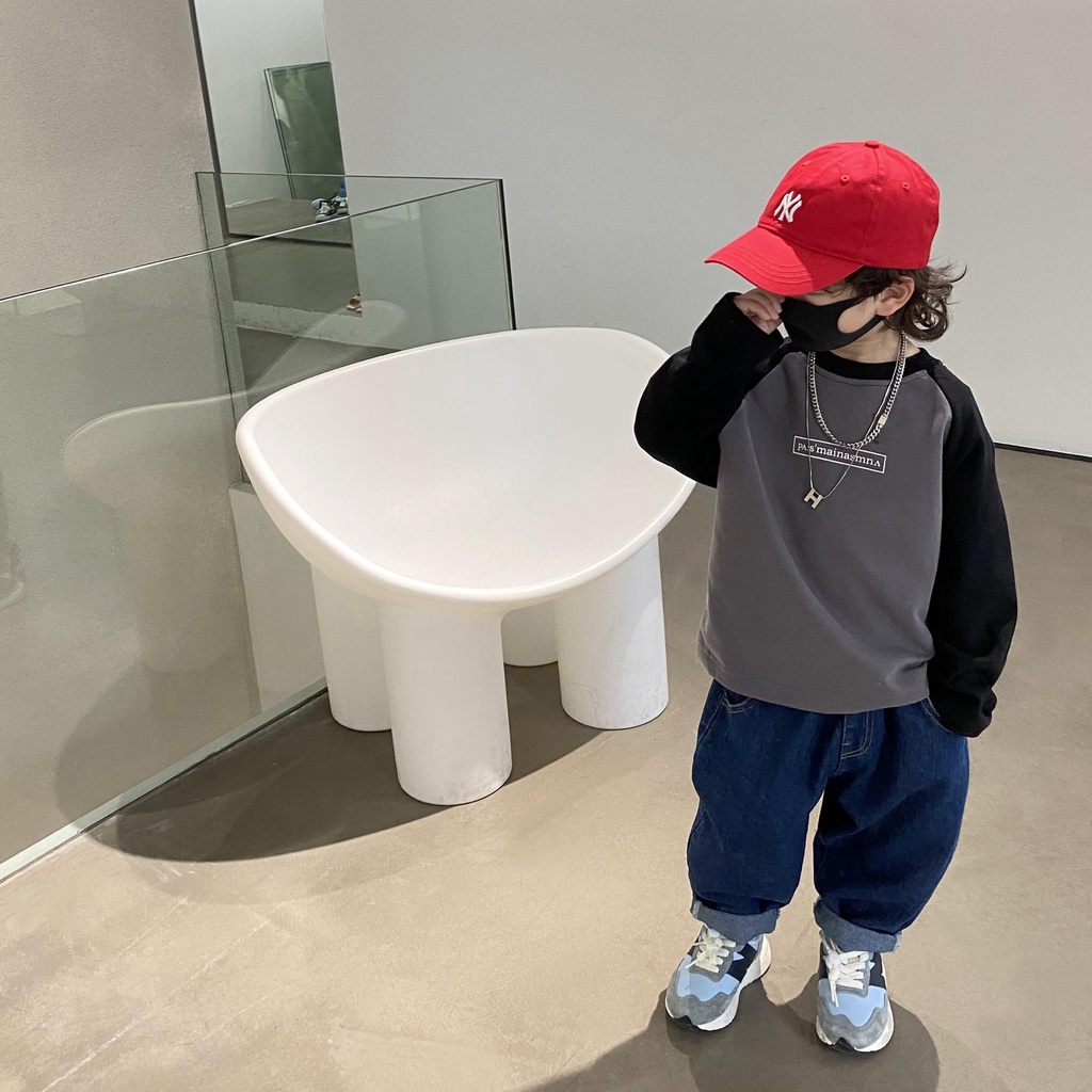 AB424 - Áo phông raglan phối tay đen sz 90-140, dài tay, thời trang thể thao cho bé thu đông 2022