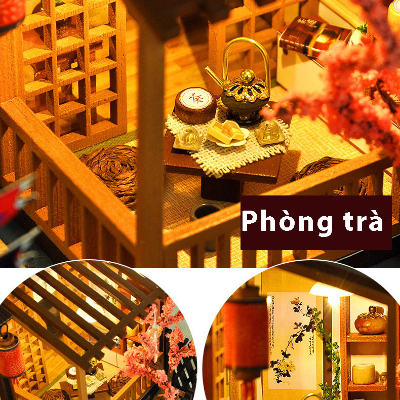Mô hình nhà búp bê lắp ghép bằng gỗ Mẫu Sakura villa tặng kèm MICA chắn bụi, dụng cụ lắp ghép