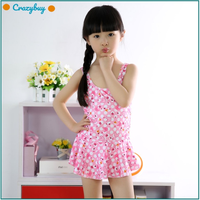 Cr Đầm Bơi Hai Dây Hở Lưng Màu Sắc Ngẫu Nhiên Cho Bé Gái 1-5 Tuổi