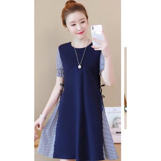 đầm bầu thỏ mommy mẫu tím than tay viền xọc xanh